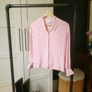 Vintage 100% Silk Pink Flowered Button Up Blouse
